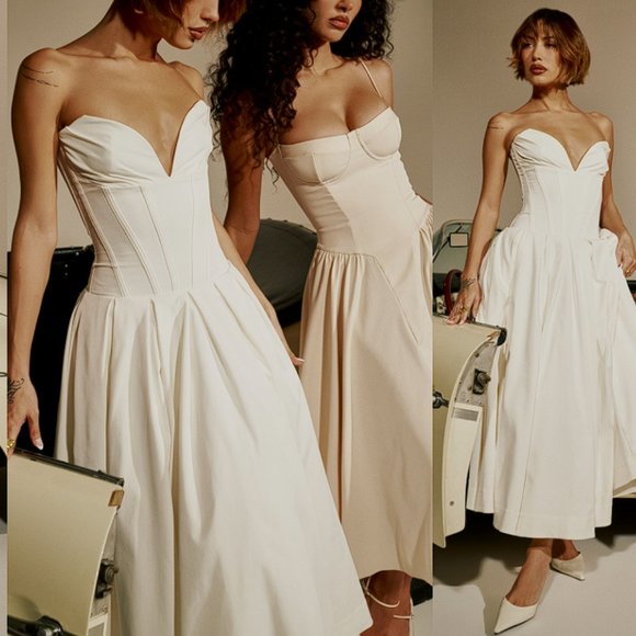House of CB 'Lady' White Strapless Midi NWOT - Picture 5 of 10